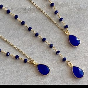 Blue Sapphire Gold Necklace 20" long